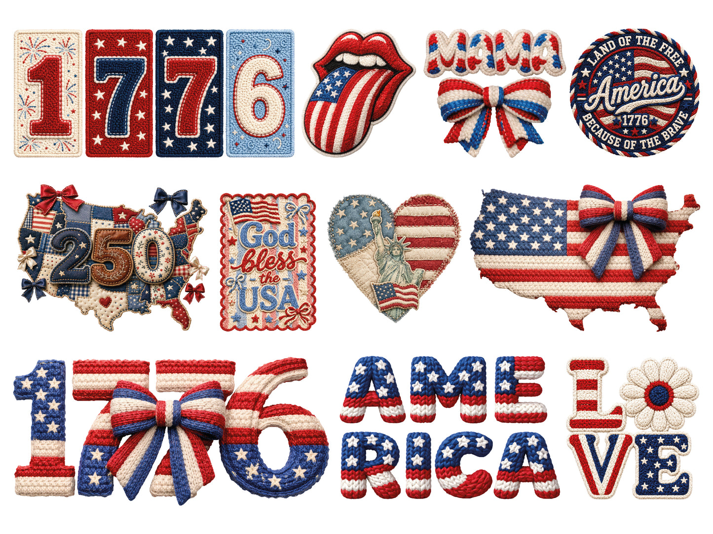 Faux Yarn 4th of July PNG Designs Bundle
