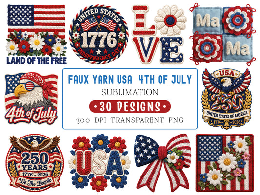 Faux Yarn 4th of July PNG Designs Bundle