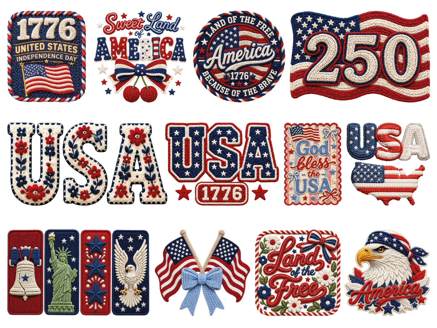 Faux Yarn 4th of July PNG Designs Bundle