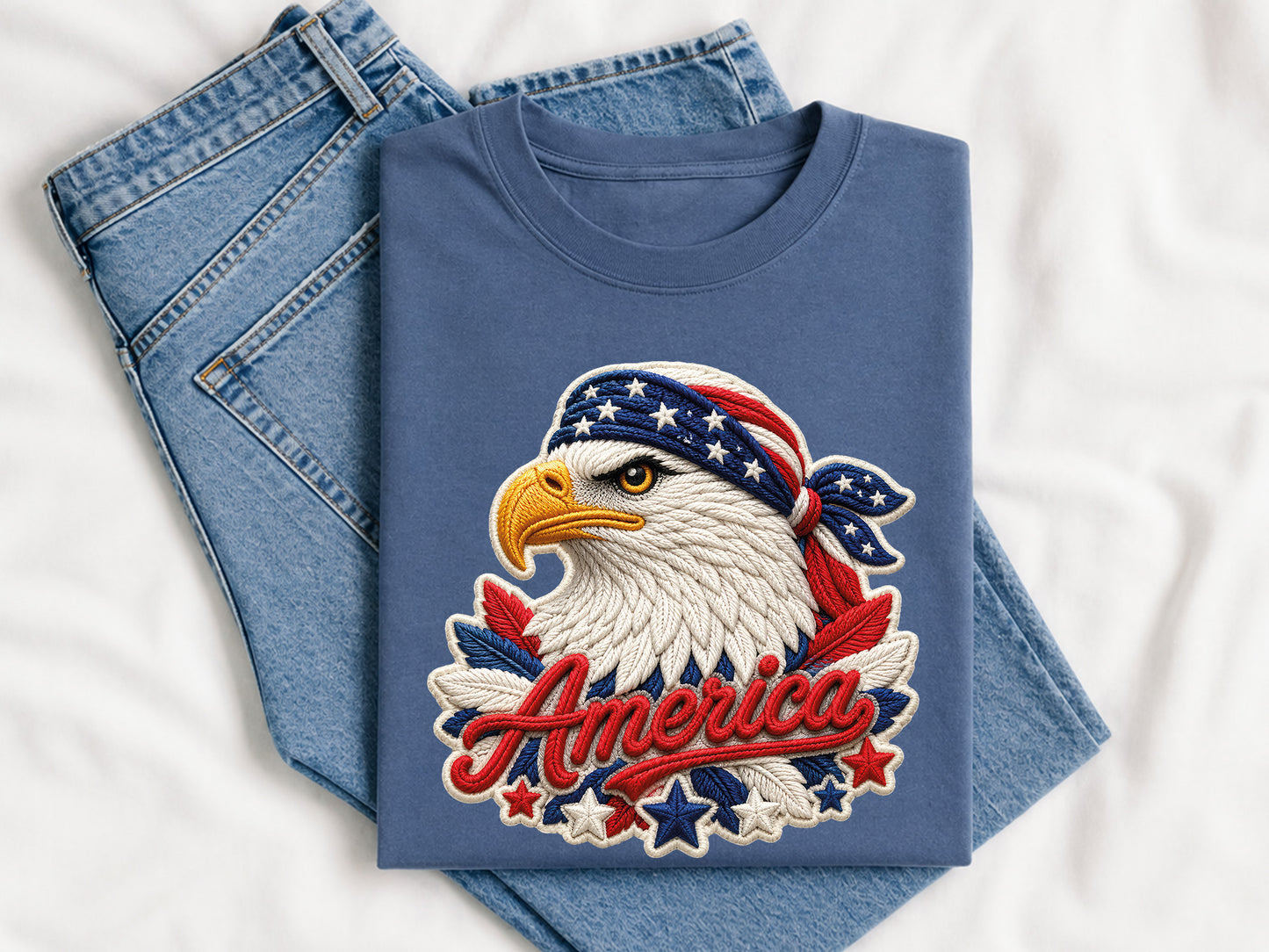 Faux Yarn America Eagle Sublimation PNG