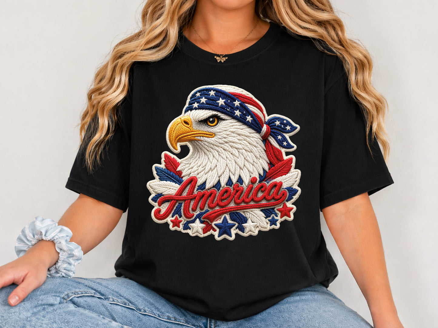 Faux Yarn America Eagle Sublimation PNG