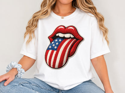 Faux Yarn American Flag Rolling Stones PNG