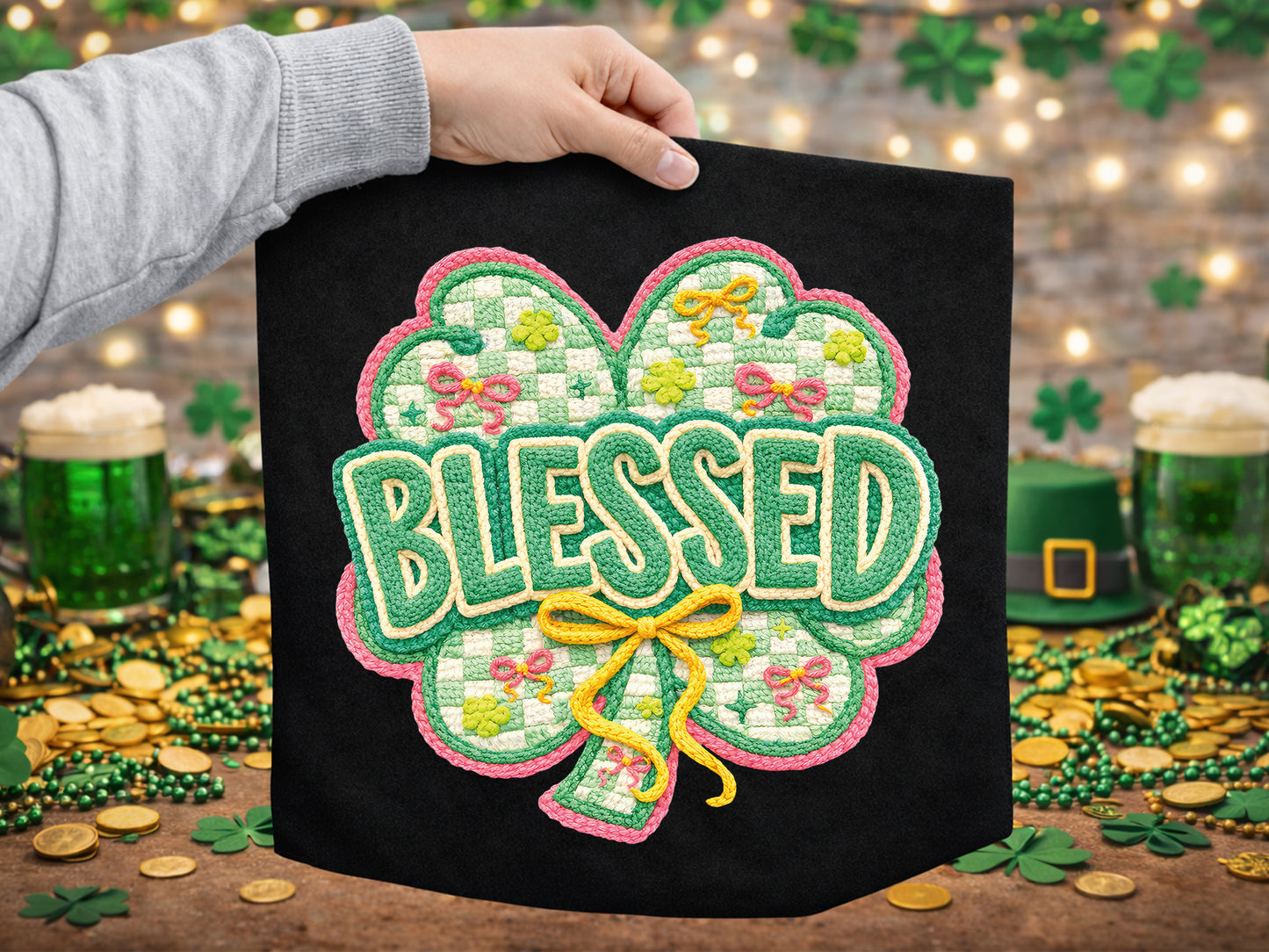 Faux Yarn Blessed Clover St Patrick's Day Sublimation