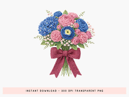 Faux Yarn Bouquet Flower Sublimation PNG