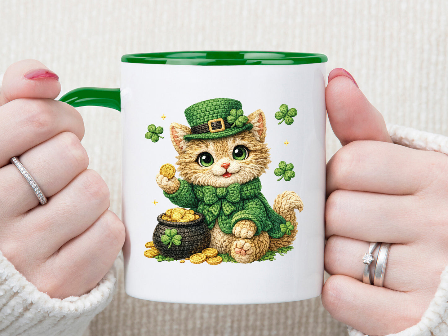 Faux Yarn Cat St Patrick's Day Clipart Sublimation