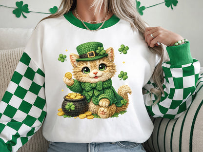 Faux Yarn Cat St Patrick's Day Clipart Sublimation