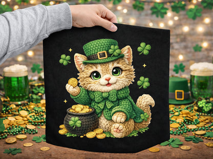 Faux Yarn Cat St Patrick's Day Clipart Sublimation