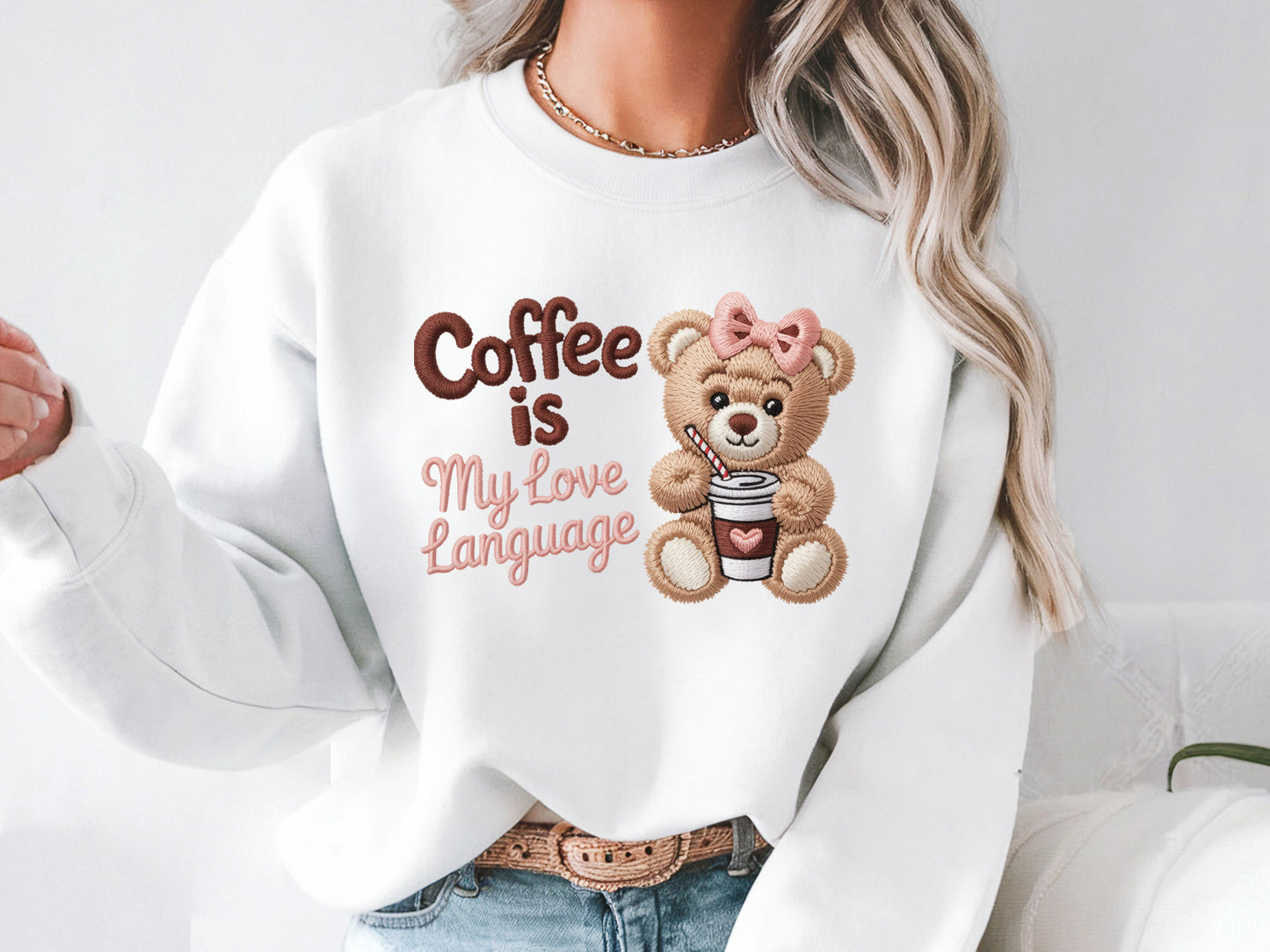Faux Yarn Coffee is My Love Language Valentine PNG
