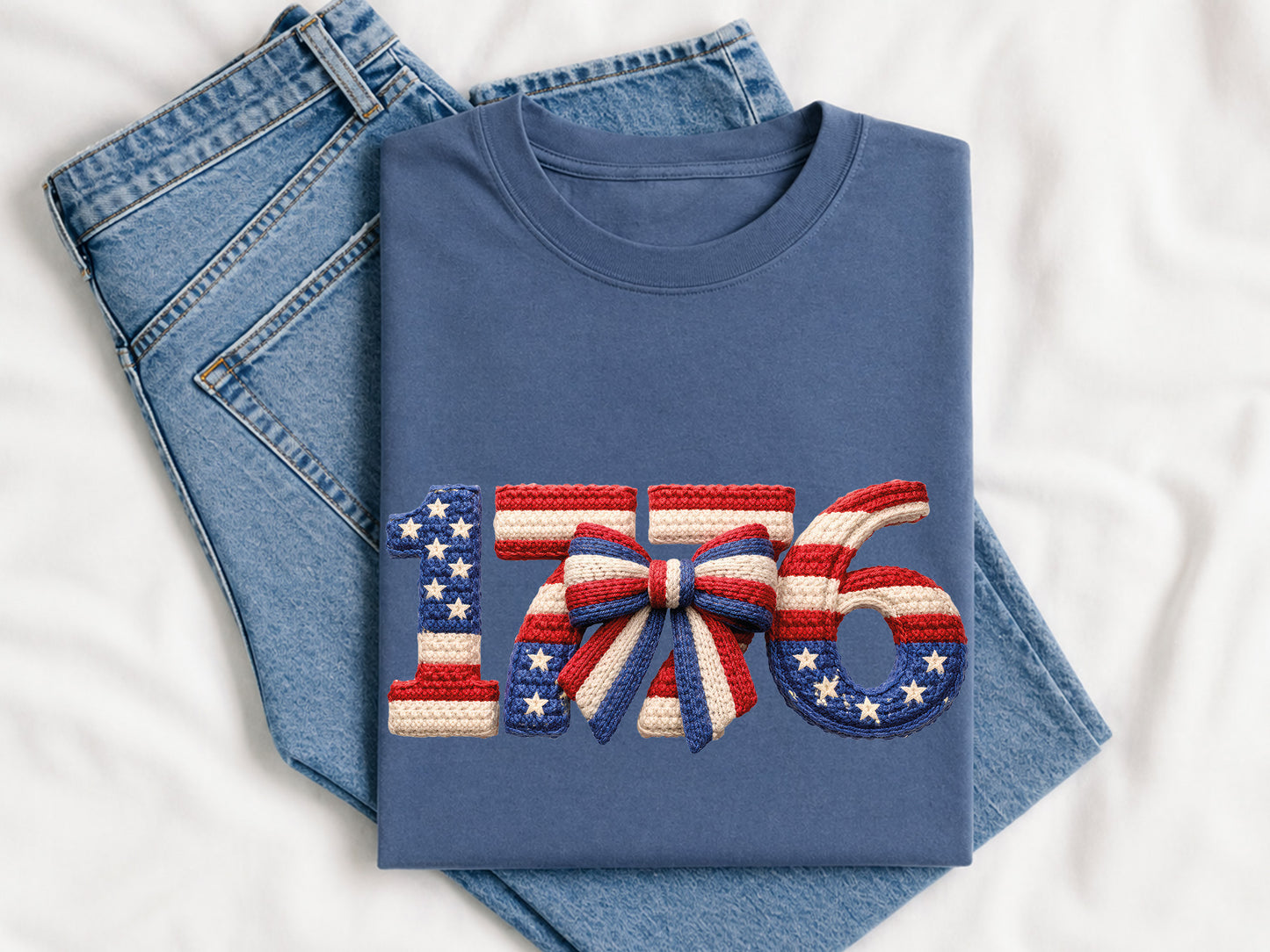 Faux Yarn Coquette Bow 1776 Patriotic PNG