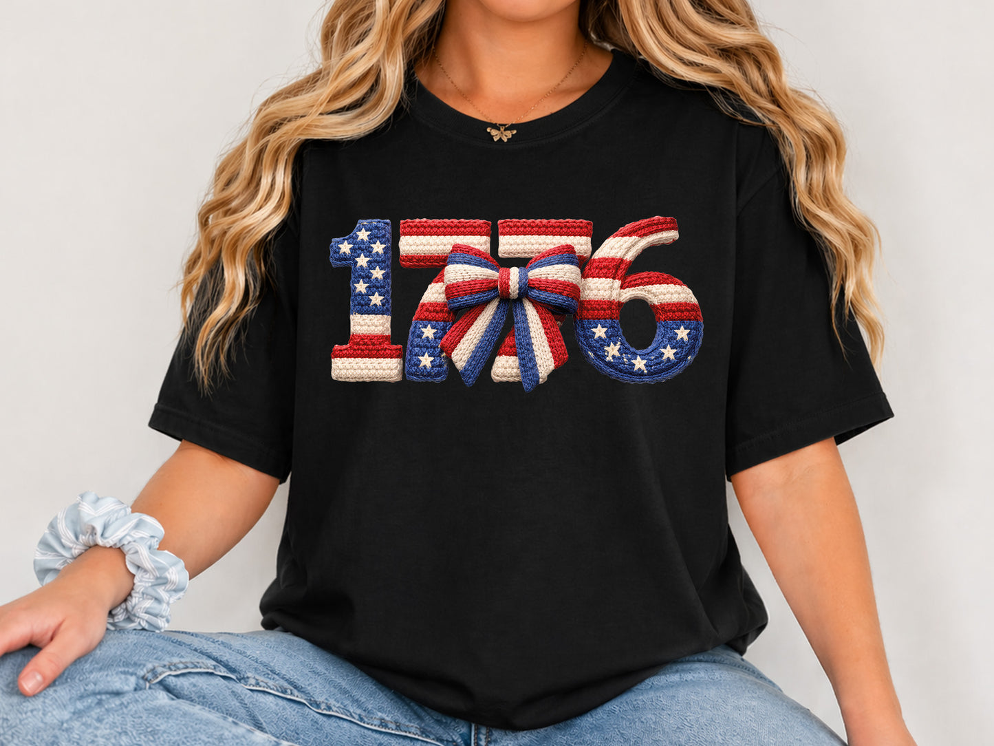 Faux Yarn Coquette Bow 1776 Patriotic PNG