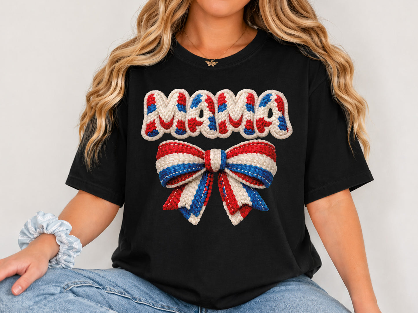 Faux Yarn Coquette Bow Mama 4th of July PNG