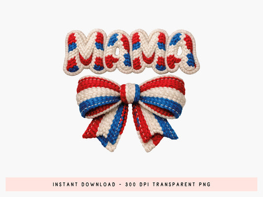 Faux Yarn Coquette Bow Mama 4th of July PNG