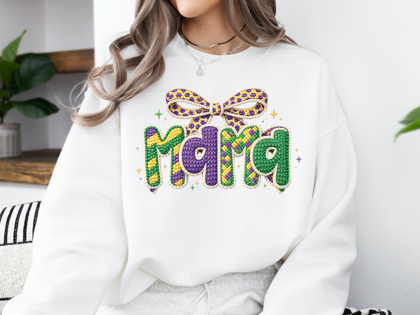Faux Yarn Coquette Mama Mardi Gras Sublimation