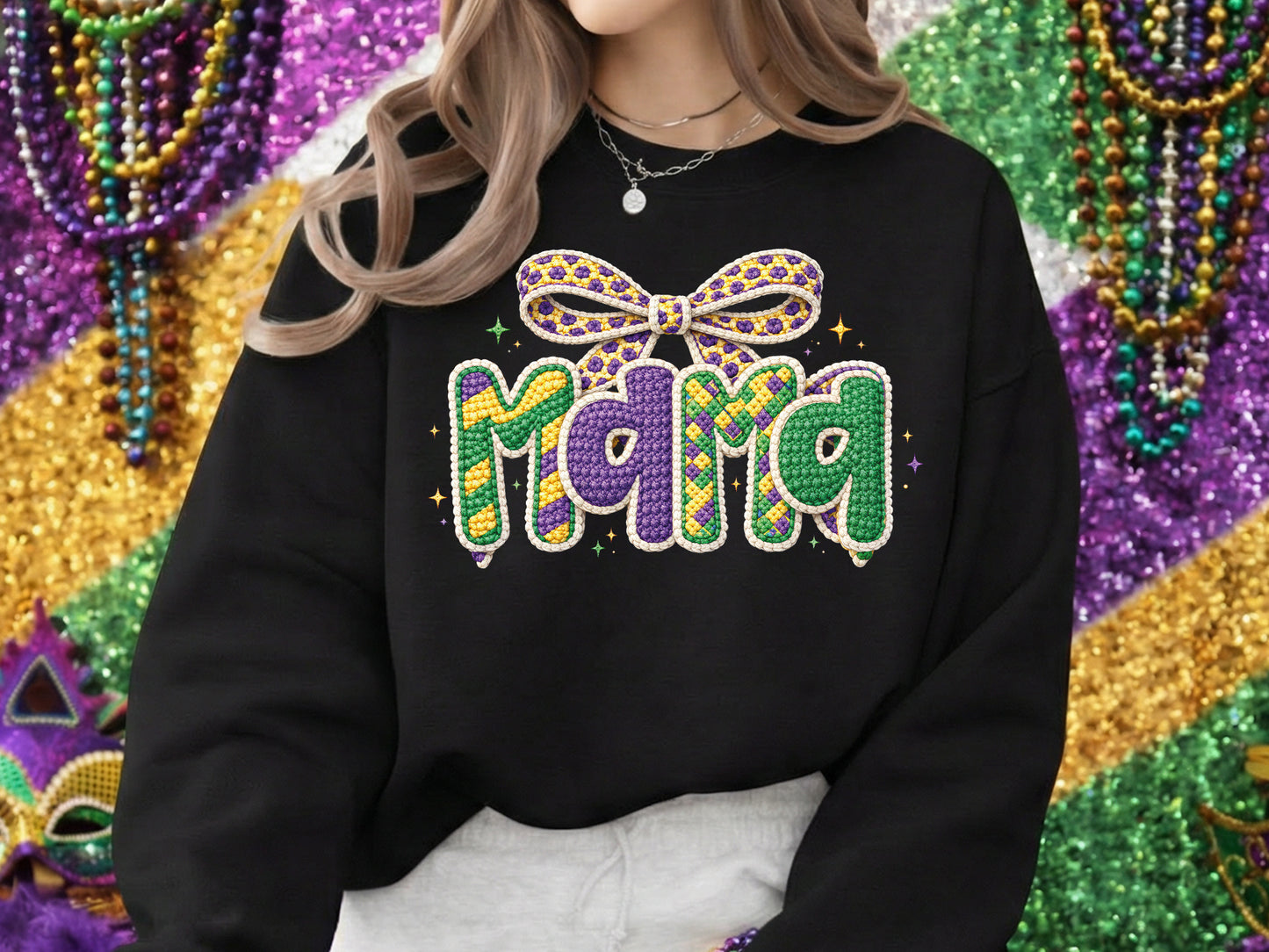Faux Yarn Coquette Mama Mardi Gras Sublimation