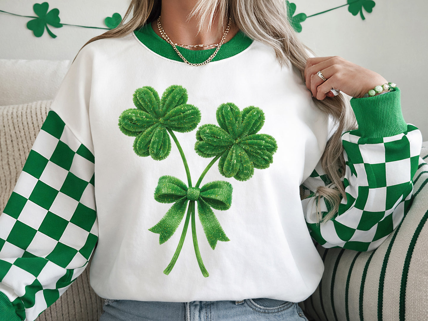 Faux Yarn Coquette Clover St Patrick's Day Clipart