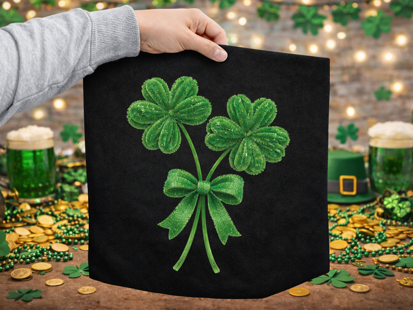 Faux Yarn Coquette Clover St Patrick's Day Clipart