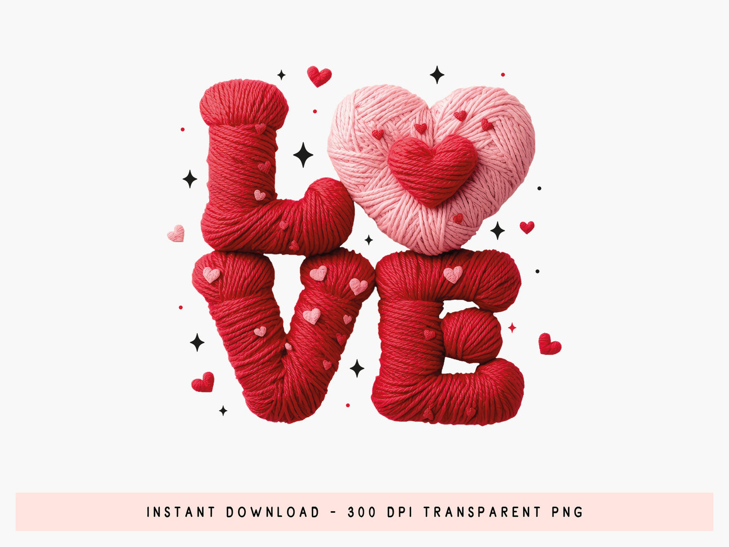 Faux Yarn Crochet Love Valentine PNG Sublimation