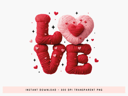 Faux Yarn Crochet Love Valentine PNG Sublimation