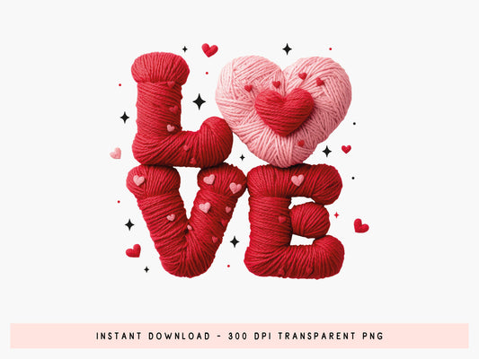 Faux Yarn Crochet Love Valentine PNG Sublimation