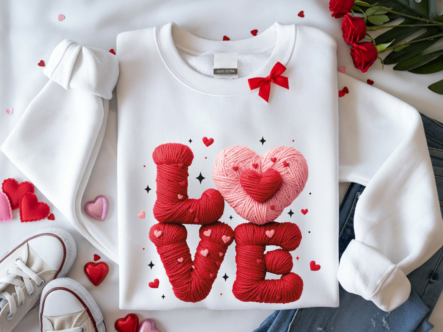 Faux Yarn Crochet Love Valentine PNG Sublimation
