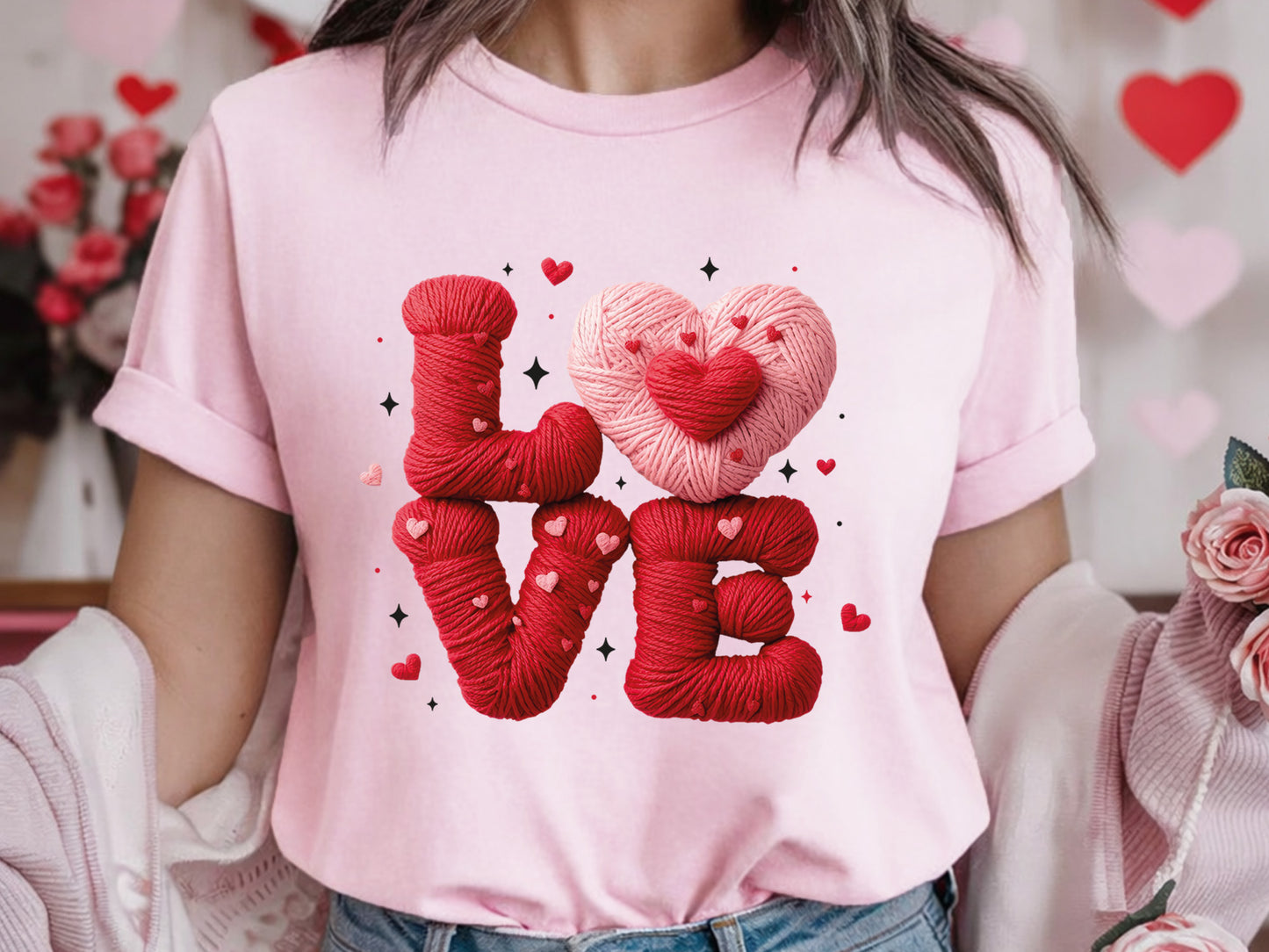 Faux Yarn Crochet Love Valentine PNG Sublimation
