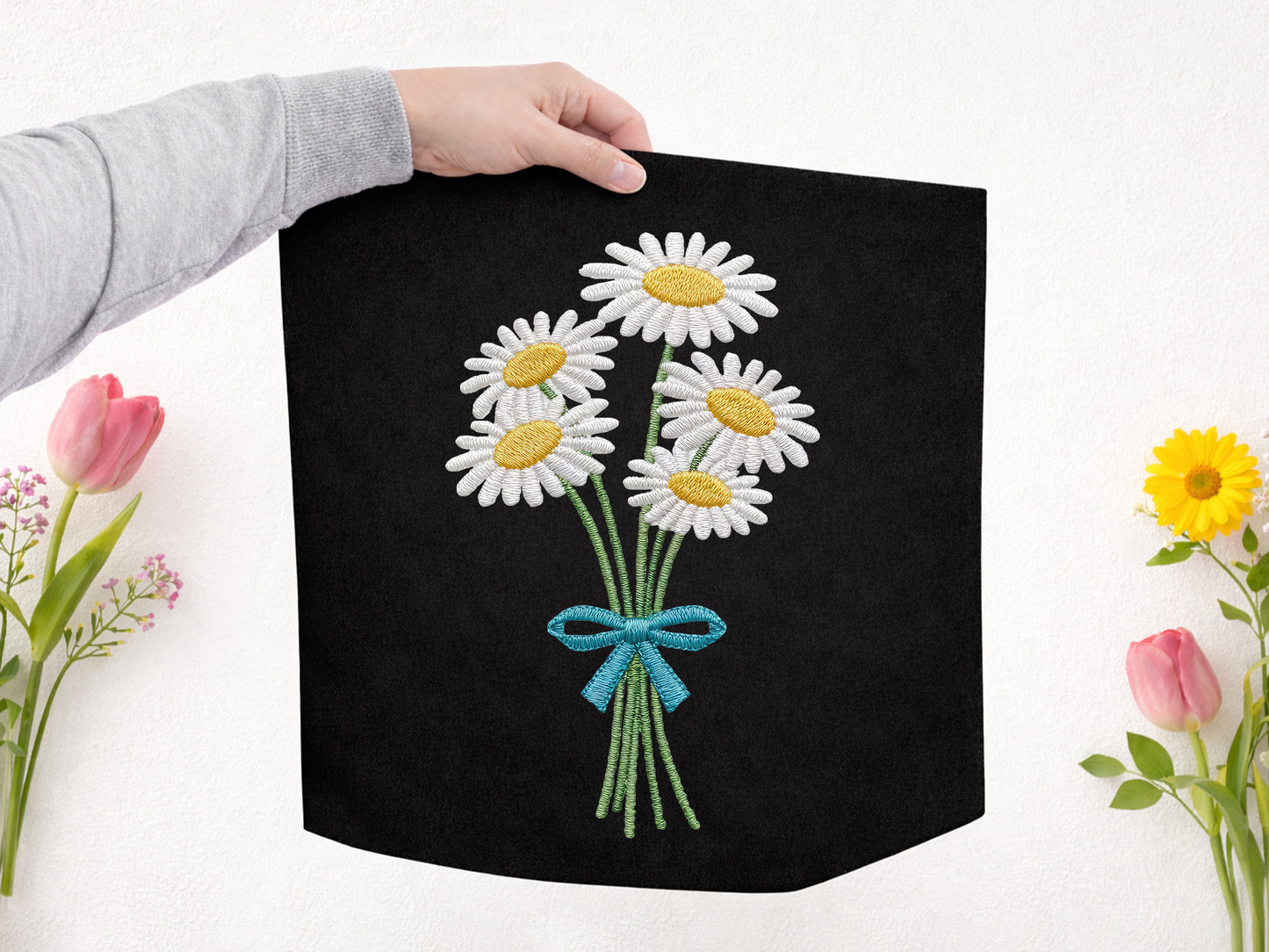 Faux Yarn Daisy Bouquet Sublimation Design
