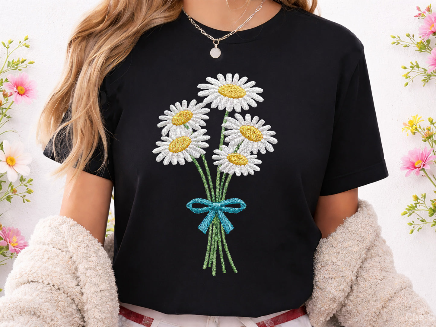 Faux Yarn Daisy Bouquet Sublimation Design