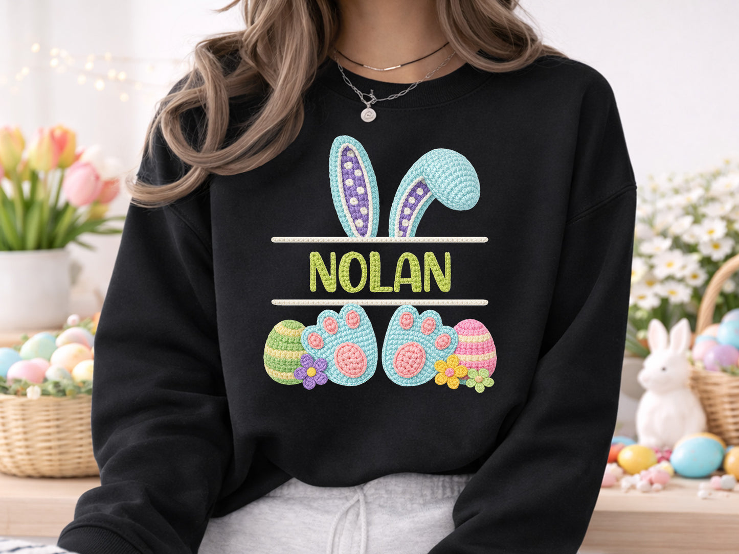 Faux Yarn Easter Bunny Name Monogram PNG