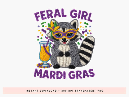 Faux Yarn Feral Girl Mardi Gras Sublimation