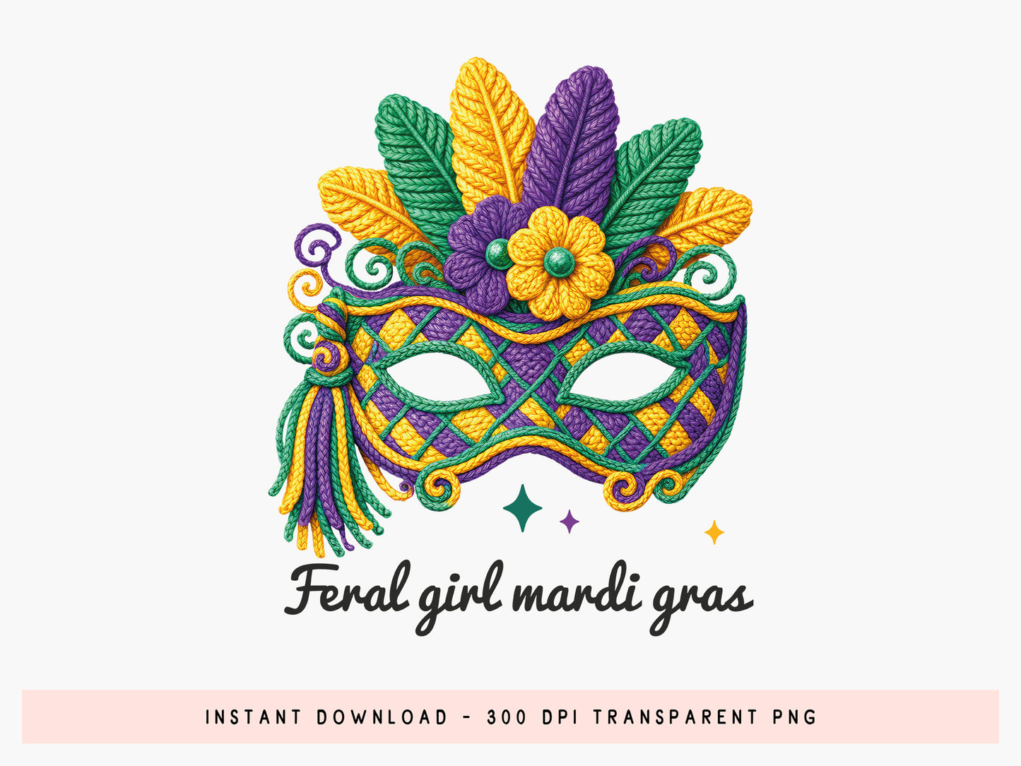 Faux Yarn Feral Girl Mardi Gras Sublimation Print