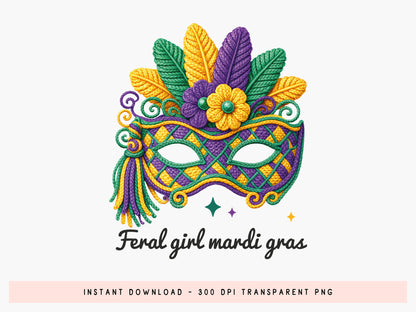 Faux Yarn Feral Girl Mardi Gras Sublimation Print