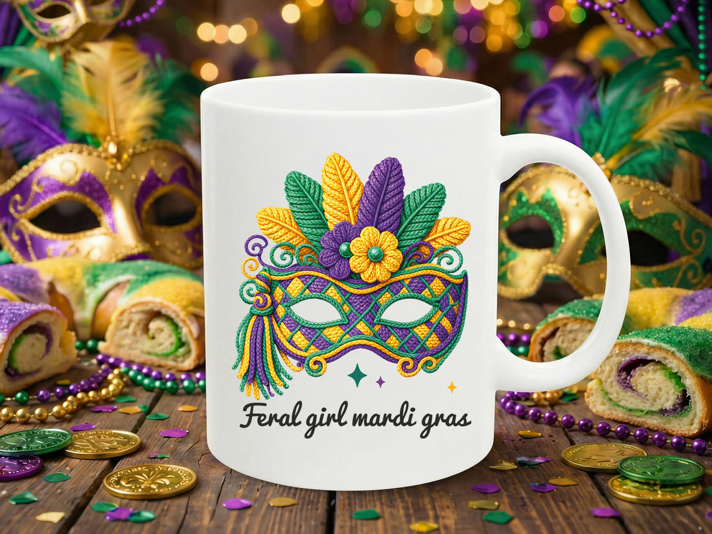 Faux Yarn Feral Girl Mardi Gras Sublimation Print