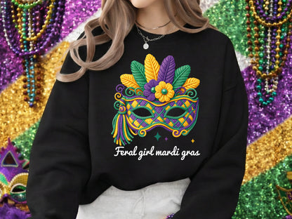 Faux Yarn Feral Girl Mardi Gras Sublimation Print