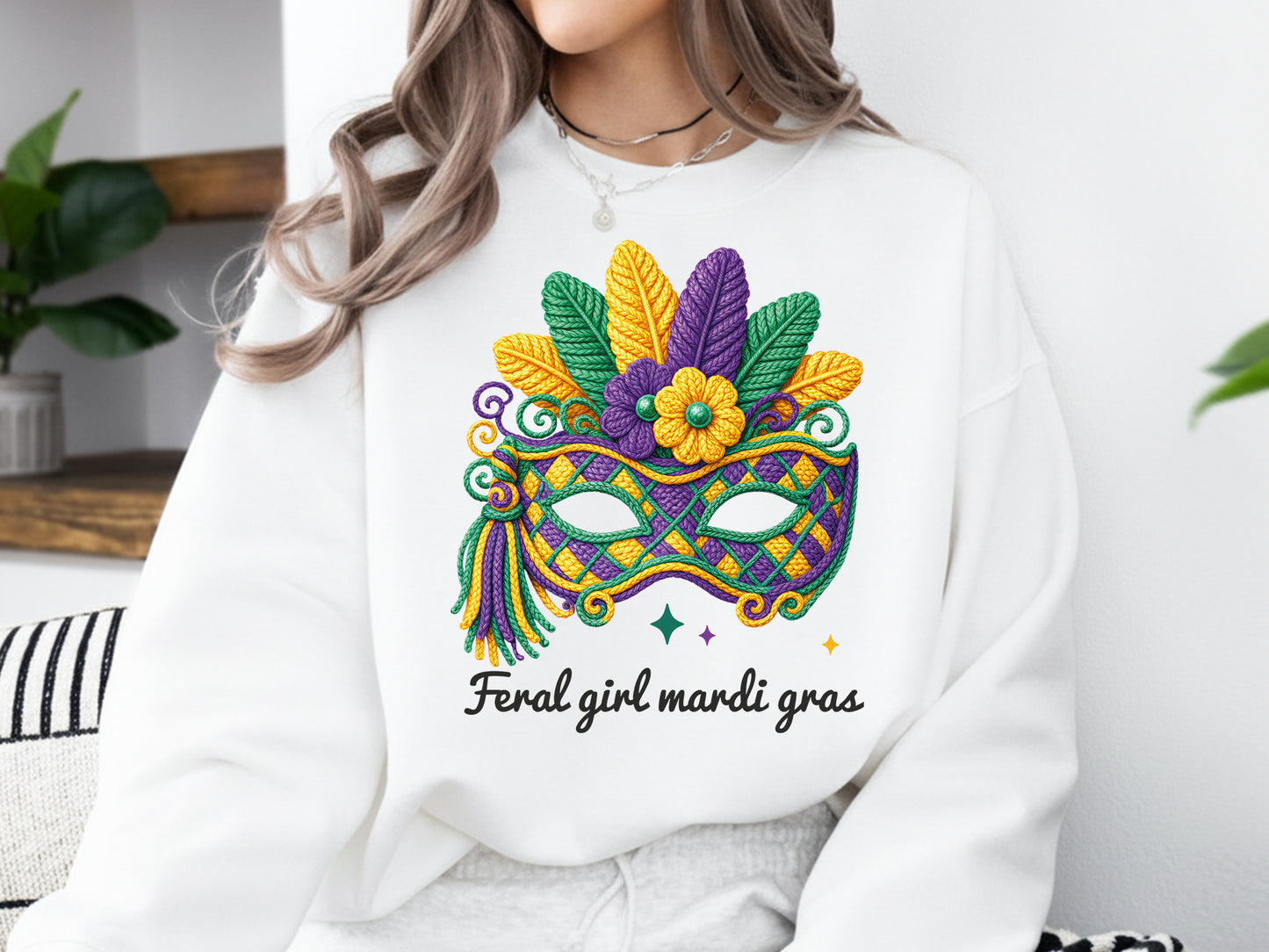 Faux Yarn Feral Girl Mardi Gras Sublimation Print