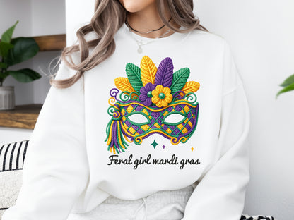 Faux Yarn Feral Girl Mardi Gras Sublimation Print