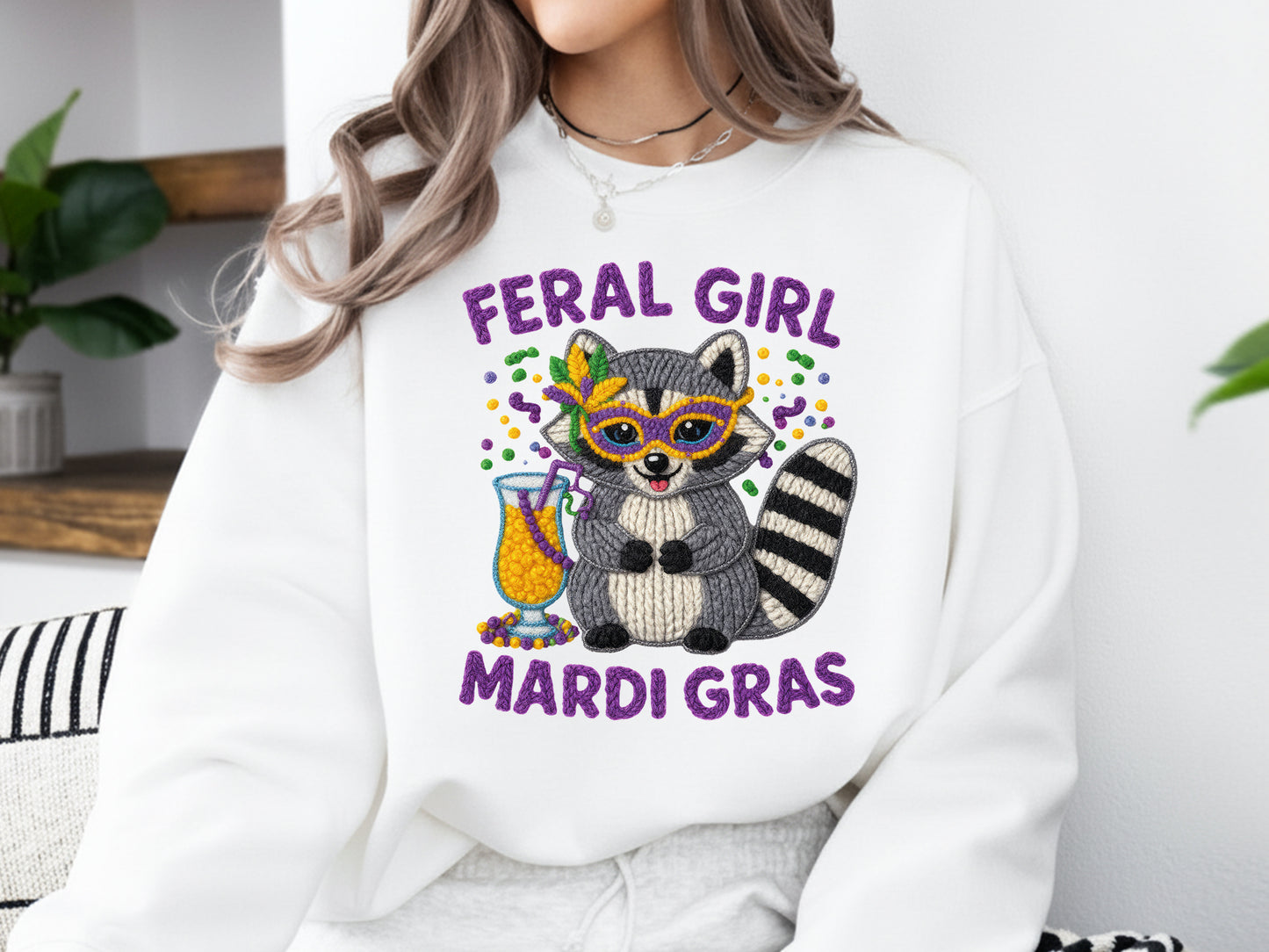 Faux Yarn Feral Girl Mardi Gras Sublimation