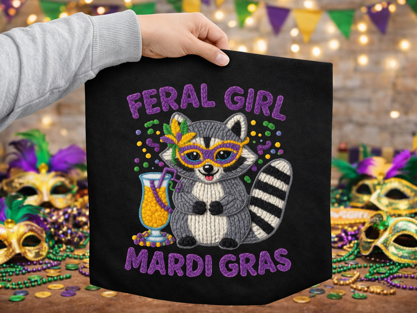 Faux Yarn Feral Girl Mardi Gras Sublimation