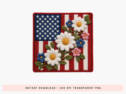 Faux Yarn Floral 4th of July PNG Clipart
