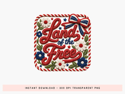 Faux Yarn Floral Coquette 4th of July PNG
