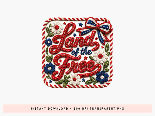 Faux Yarn Floral Coquette 4th of July PNG