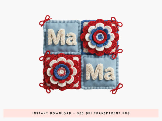 Faux Yarn Floral Mama 4th of July PNG