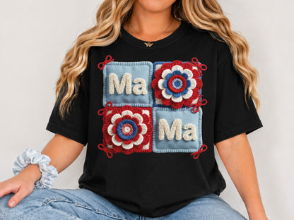 Faux Yarn Floral Mama 4th of July PNG