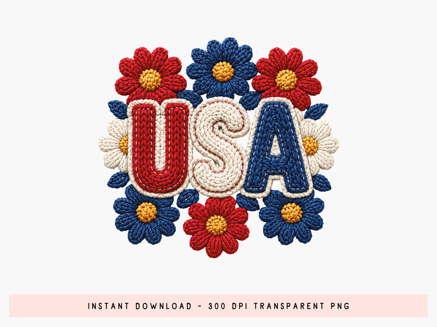 Faux Yarn Floral USA PNG Sublimation Design