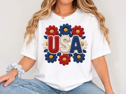 Faux Yarn Floral USA PNG Sublimation Design