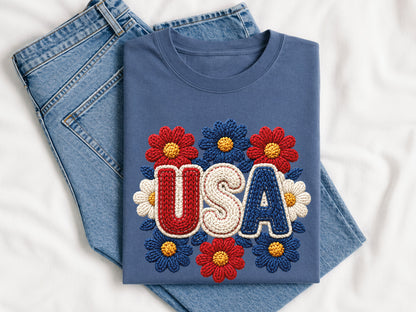 Faux Yarn Floral USA PNG Sublimation Design