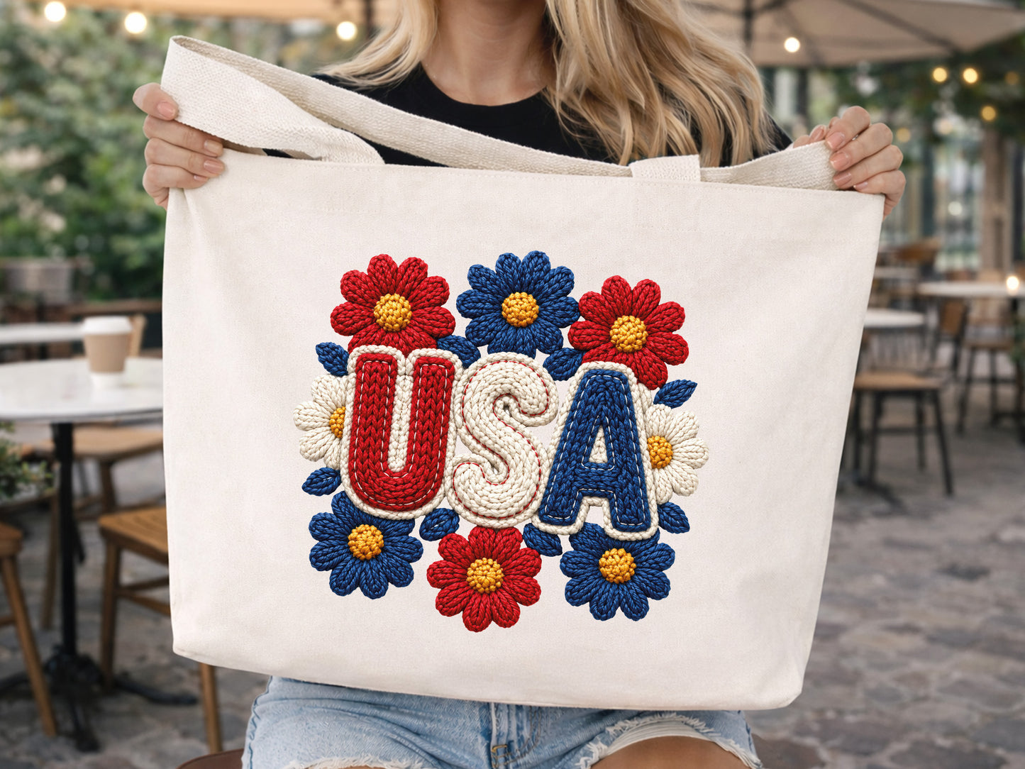 Faux Yarn Floral USA PNG Sublimation Design