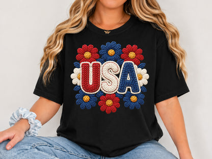 Faux Yarn Floral USA PNG Sublimation Design