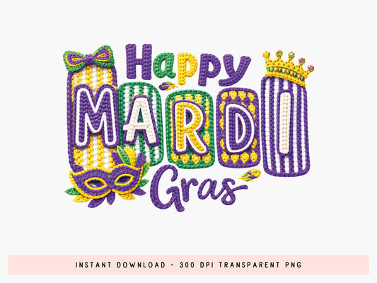 Faux Yarn Happy Mardi Gras Sublimation Design