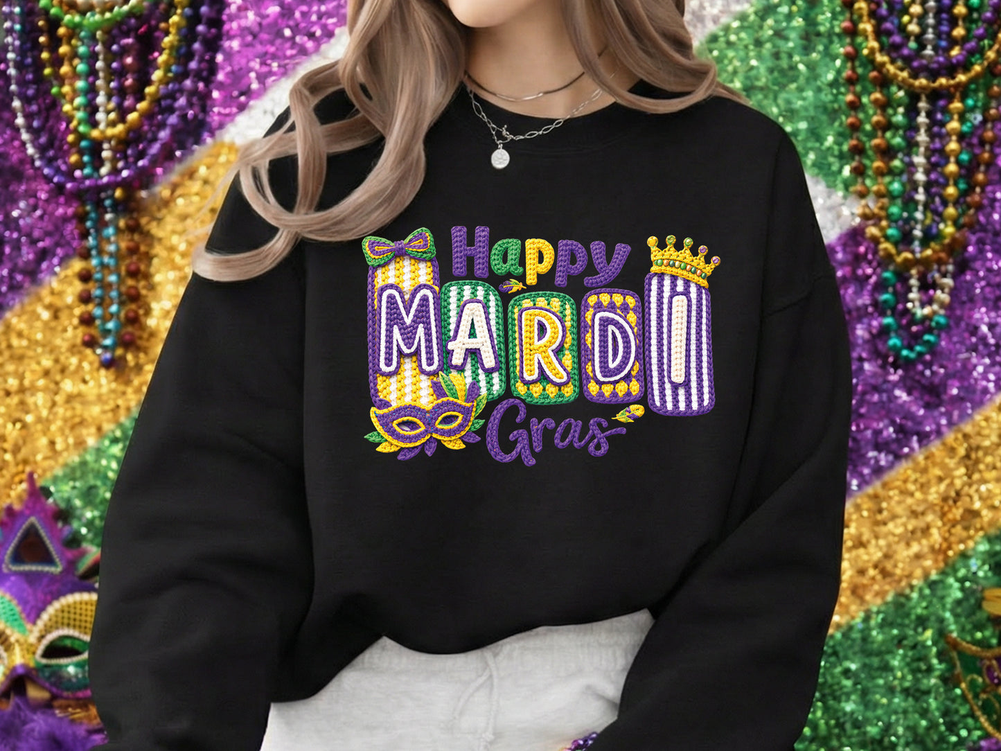 Faux Yarn Happy Mardi Gras Sublimation Design