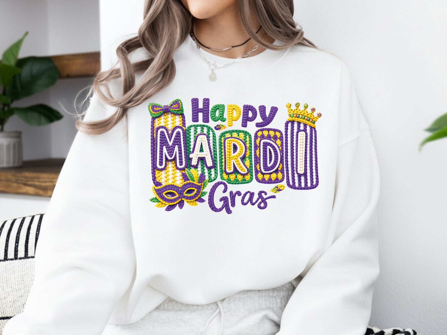 Faux Yarn Happy Mardi Gras Sublimation Design